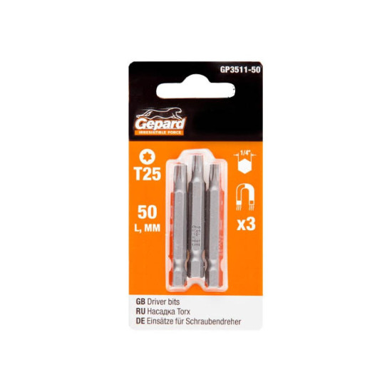 Насадка TORX T25 50мм 3шт GEPARD (GP3511-50) Насадка TORX T25 50мм 3шт GEPARD (GP3511-50)