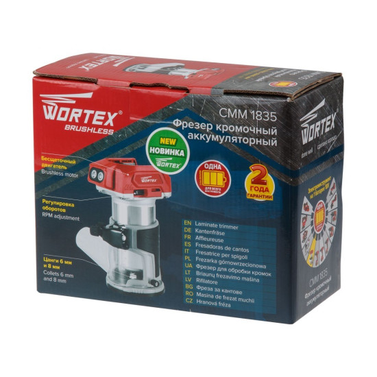 Аккум. фрезер кромочный WORTEX CMM 1835 в кор. ALL1 XLT SOLO БЕСЩЕТ., 18 В, цанга 6/8, рег. об, конс Аккум. фрезер кромочный WORTEX CMM 1835 в кор. ALL1 XLT SOLO БЕСЩЕТ., 18 В, цанга 6/8, рег. об, конс