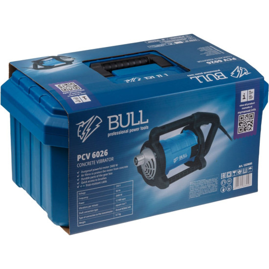 Вибратор глубинный BULL PCV 6026 в чем. 2600 Вт, 12000 об/мин, до 58 мм Вибратор глубинный BULL PCV 6026 в чем. 2600 Вт, 12000 об/мин, до 58 мм