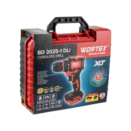 Аккум. дрель-шуруповерт WORTEX BD 2025-1 DLi в чем. ALL1 XLT БЕСЩЕТ, 18 В, 50 Н*м, 2х2 А*ч, БЗП 13 м Аккум. дрель-шуруповерт WORTEX BD 2025-1 DLi в чем. ALL1 XLT БЕСЩЕТ, 18 В, 50 Н*м, 2х2 А*ч, БЗП 13 м