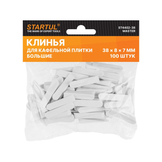 Клин д/каф. плитки большой 38х8х7мм 100шт STARTUL MASTER (ST4402-38) Клин д/каф. плитки большой 38х8х7мм 100шт STARTUL MASTER (ST4402-38)