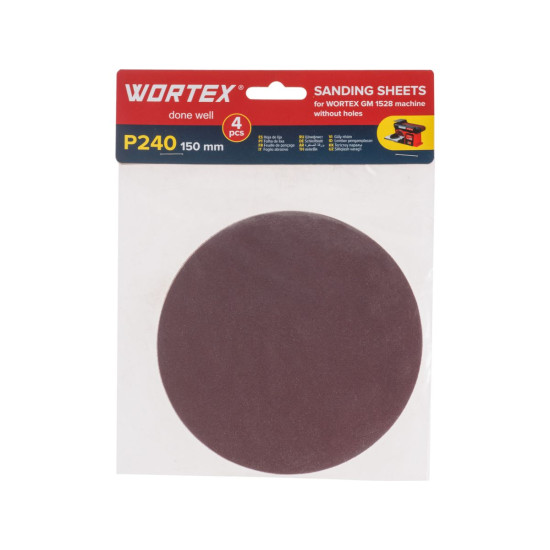 Шлифлист 150мм P240 без отв. 4 шт. для станка WORTEX GM 1528 Шлифлист 150мм P240 без отв. 4 шт. для станка WORTEX GM 1528
