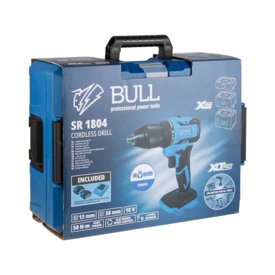 Аккум. дрель-шуруповерт BULL SR 1804 R-series в чем. XLTpro БЕСЩЕТ., Импульс., 18 В, 50 Н*м, 2х2 А*ч Аккум. дрель-шуруповерт BULL SR 1804 R-series в чем. XLTpro БЕСЩЕТ., Импульс., 18 В, 50 Н*м, 2х2 А*ч