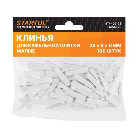 Клин д/каф. плитки малый 28х6х6мм 100шт STARTUL MASTER (ST4402-28) Клин д/каф. плитки малый 28х6х6мм 100шт STARTUL MASTER (ST4402-28)