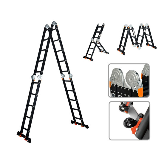 Лестница алюм. многофункц.4х5 ступ.(стрем.-283см,лестн.-580см) 15,5кг BLACK LINE STARTUL (ST9930-05) Лестница алюм. многофункц.4х5 ступ.(стрем.-283см,лестн.-580см) 15,5кг BLACK LINE STARTUL (ST9930-05)