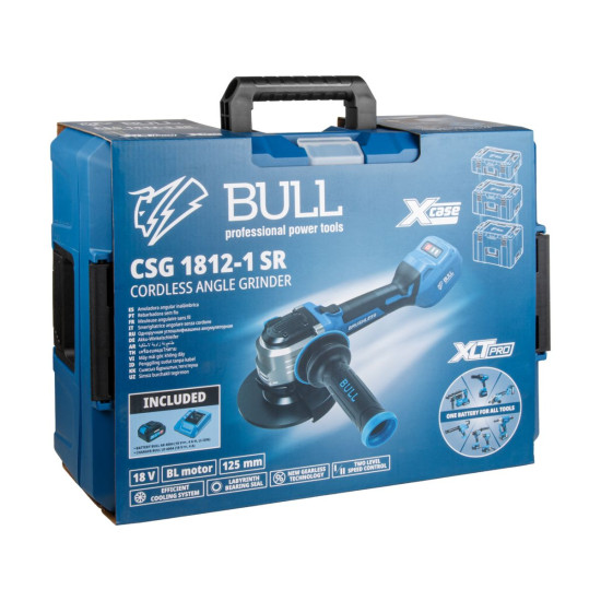 Аккум. углошлифмашина BULL CSG 1812-1 SR Xcase XLTpro 1x4 Ач БЕСЩЕТ, 125 мм, рег. об., 10 000 об/мин Аккум. углошлифмашина BULL CSG 1812-1 SR Xcase XLTpro 1x4 Ач БЕСЩЕТ, 125 мм, рег. об., 10 000 об/мин