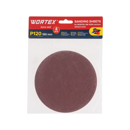 Шлифлист 150мм P120 без отв. 4 шт. для станка WORTEX GM 1528 Шлифлист 150мм P120 без отв. 4 шт. для станка WORTEX GM 1528