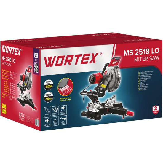 Торцовочная пила WORTEX MS 2518 LO в кор. 1800 Вт, 255 мм, 5000 об, глуб. до 90 мм, шир. до 340 мм Торцовочная пила WORTEX MS 2518 LO в кор. 1800 Вт, 255 мм, 5000 об, глуб. до 90 мм, шир. до 340 мм