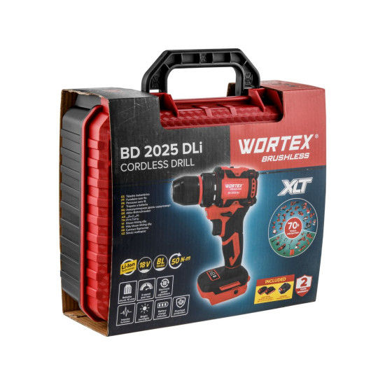 Аккум. дрель-шуруповерт WORTEX BD 2025 DLi в чем. ALL1 XLT БЕСЩЕТ, 18 В, 50 Н*м, 2х2 А*ч, БЗП 10 мм Аккум. дрель-шуруповерт WORTEX BD 2025 DLi в чем. ALL1 XLT БЕСЩЕТ, 18 В, 50 Н*м, 2х2 А*ч, БЗП 10 мм