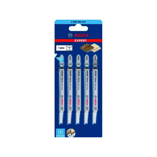 Пилка лобз. по дереву T308 B Expert "Wood 2-side clean" BOSCH (5 шт.) Пилка лобз. по дереву T308 B Expert "Wood 2-side clean" BOSCH (5 шт.)