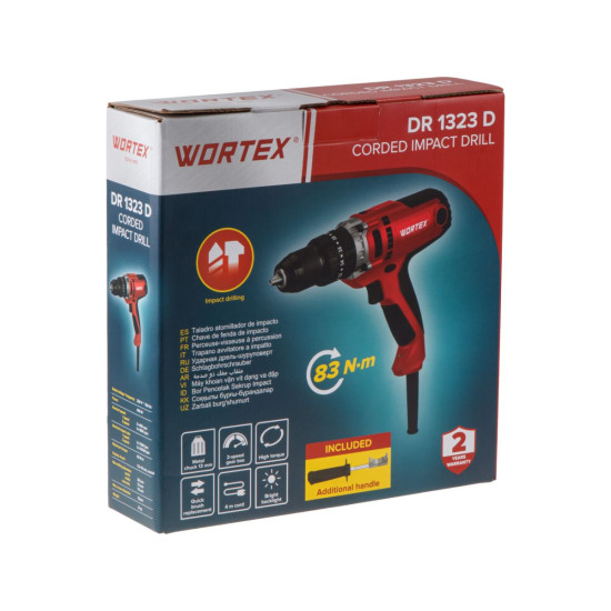 Ударная дрель-шуруповерт WORTEX DR 1323 D в кор. 450 Вт, 83 Нм, 2 скор., БЗП 1.5-13 мм, 4 м шнур Ударная дрель-шуруповерт WORTEX DR 1323 D в кор. 450 Вт, 83 Нм, 2 скор., БЗП 1.5-13 мм, 4 м шнур