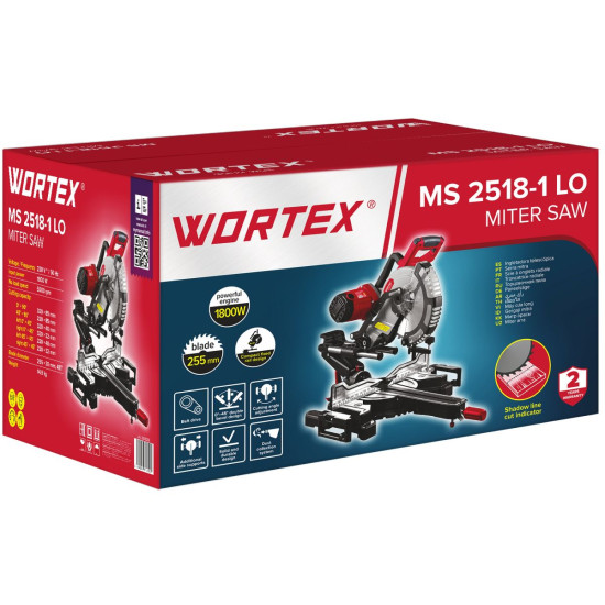 Торцовочная пила WORTEX MS 2518-1 LO в кор. 1800 Вт, 255 мм, 5000 об, глуб. до 85 мм, шир. до 320 мм Торцовочная пила WORTEX MS 2518-1 LO в кор. 1800 Вт, 255 мм, 5000 об, глуб. до 85 мм, шир. до 320 мм