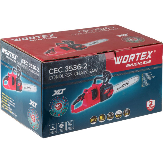 Аккум. пила цепная WORTEX CEC 3536-2 шина 40 см (16"), 3/8" LP, 1.3 мм ALL1 XLT SET БЕСЩЁТ, 18В+18В Аккум. пила цепная WORTEX CEC 3536-2 шина 40 см (16"), 3/8" LP, 1.3 мм ALL1 XLT SET БЕСЩЁТ, 18В+18В